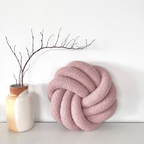 Boucle Round Pillow in triple Celtic knot